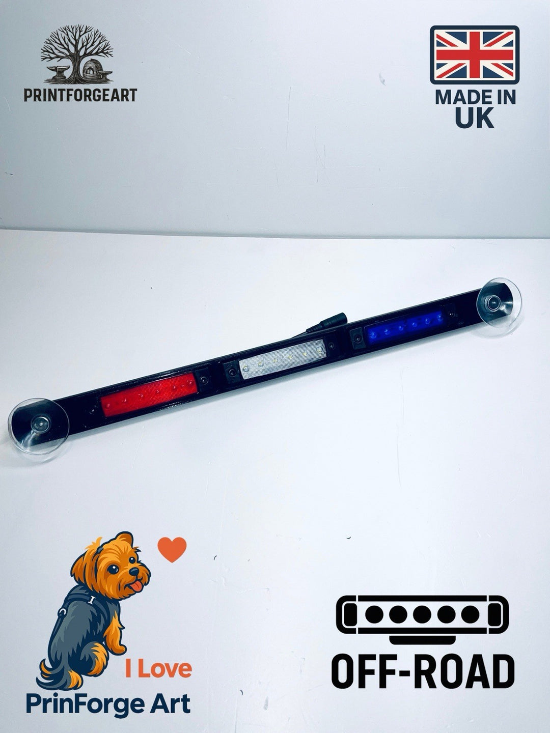 Coloured LED Dash Light Bar | Off-Road / Recovery / Workshop Use | Suction Mount
