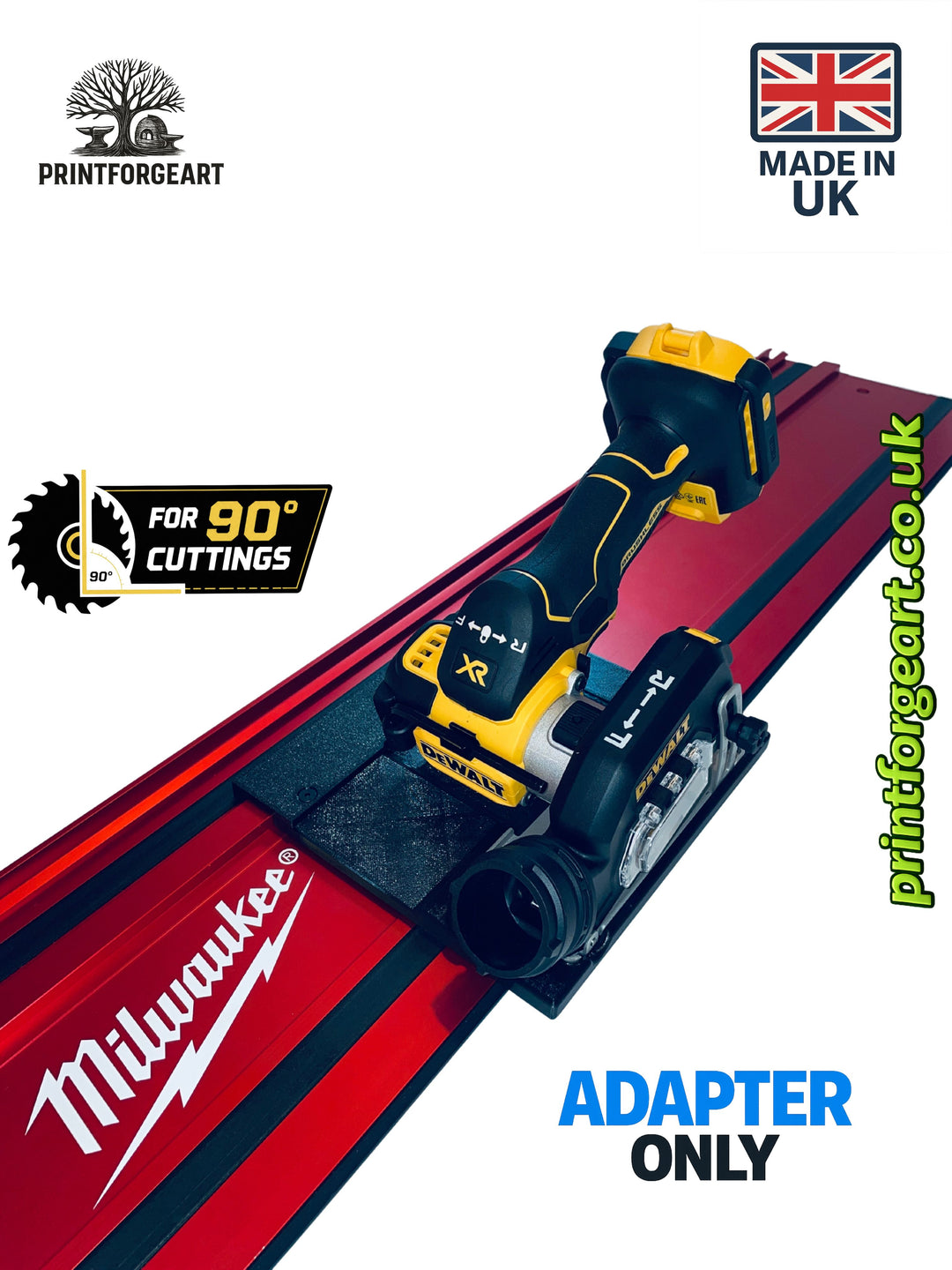 DeWalt DCS438 90° Straight Tile Adapter Base | Compatible with Milwaukee Guide Rails